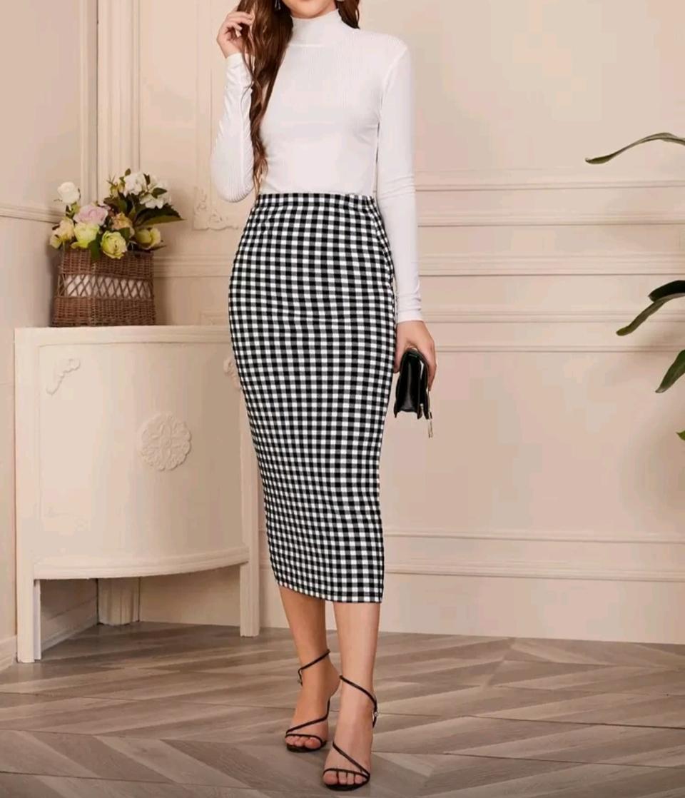 깅엄체크 롱스커트 L사이즈