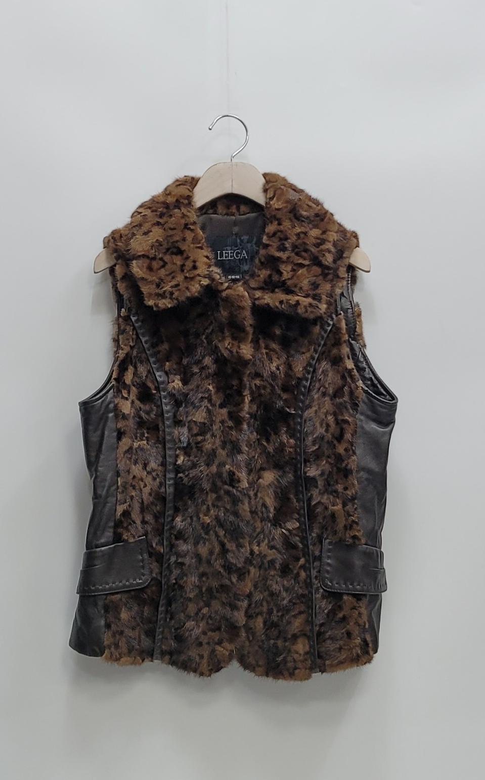 LEEGA 리가 양가죽 레오파드 밍크 베스트 / 여 85 브라운