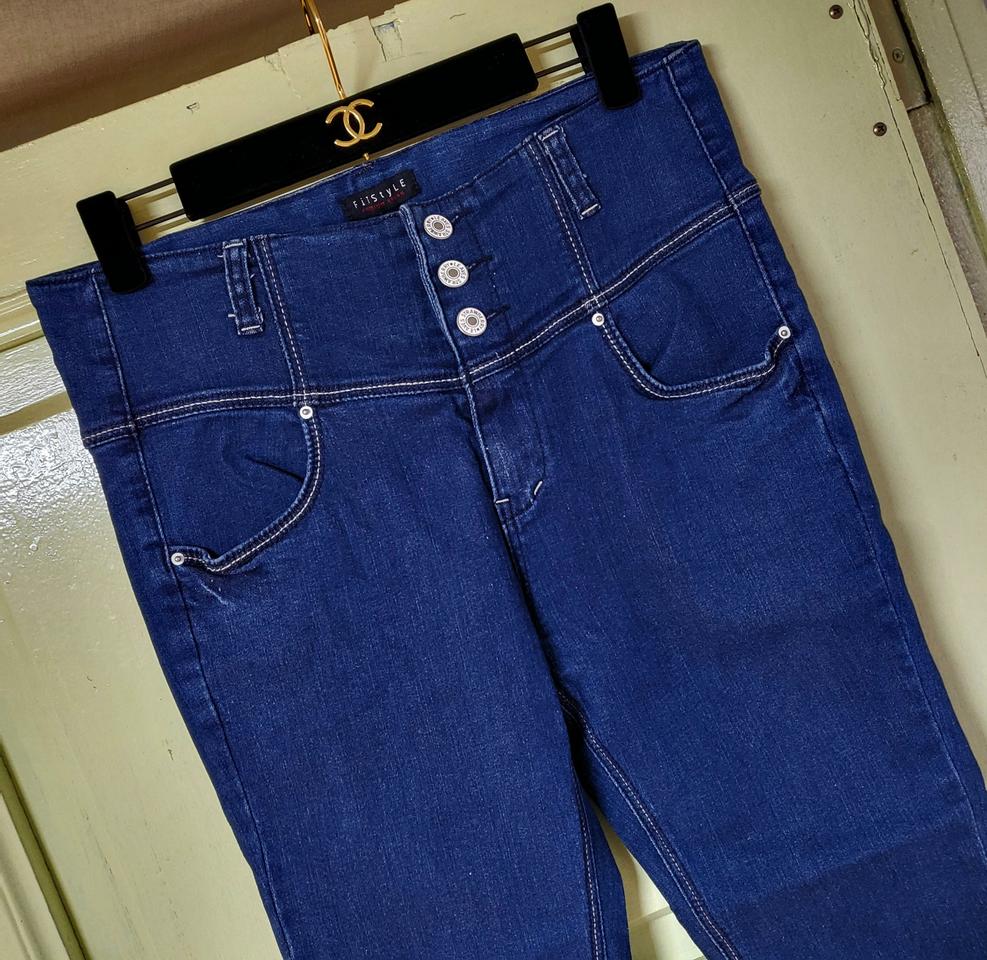 데님 코튼 사방 스판 하이 웨스트 인디 블루 32