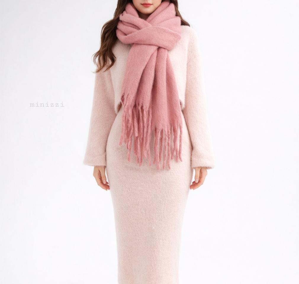 ❤ 블랙 핑크 울 머플러 겨울 패션 도톰한 와이드 롱 목도리 ❤