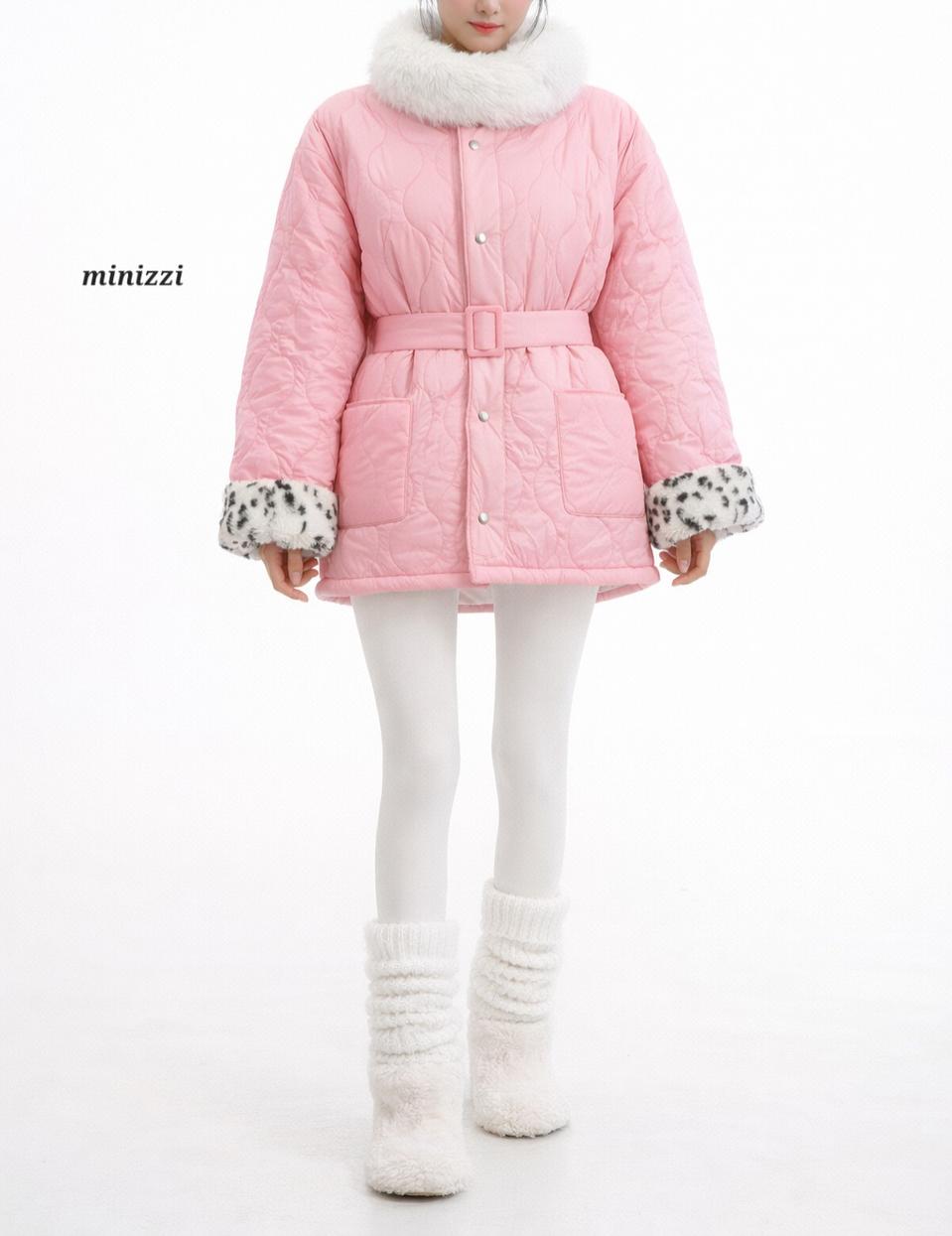 ❤ 핑크 양면 패딩 리버시블 페이크퍼 호피 밍크 털자켓 웨이브 퀄팅패딩