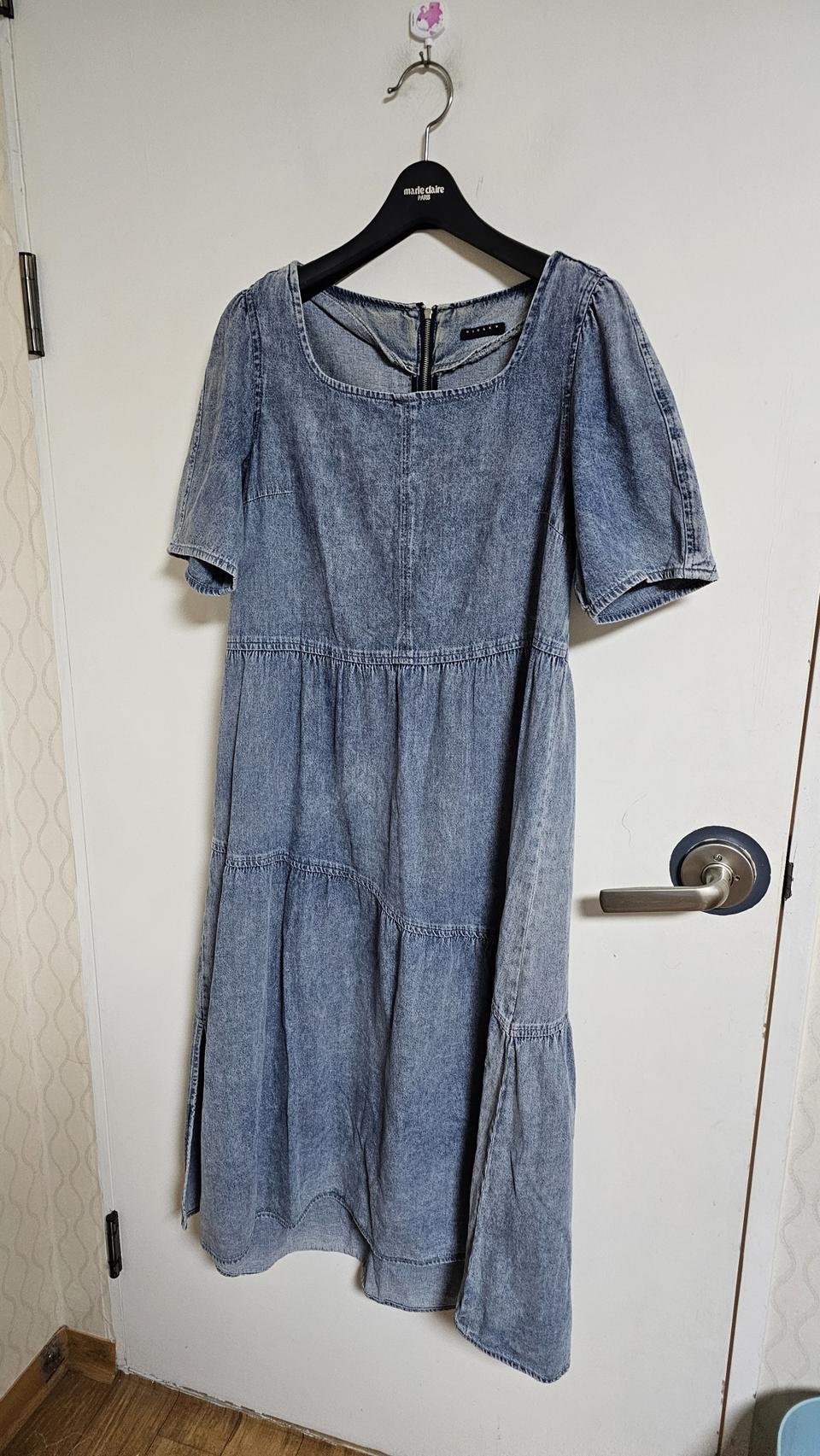 시슬리 스퀘어넥 절개 데님원피스 @1219