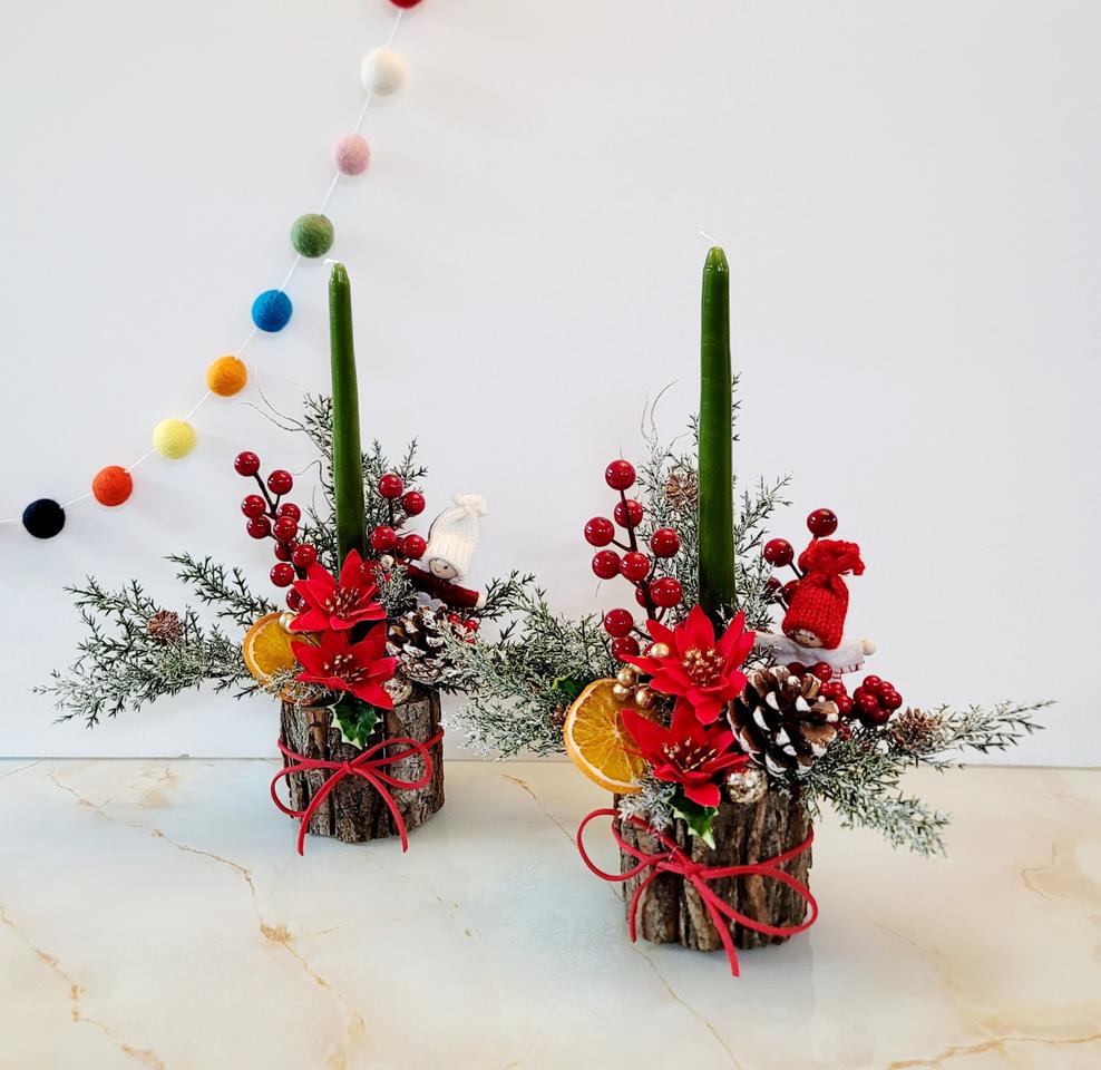 (새상품)고급 크리스마스 나무화분과 양초센터피스