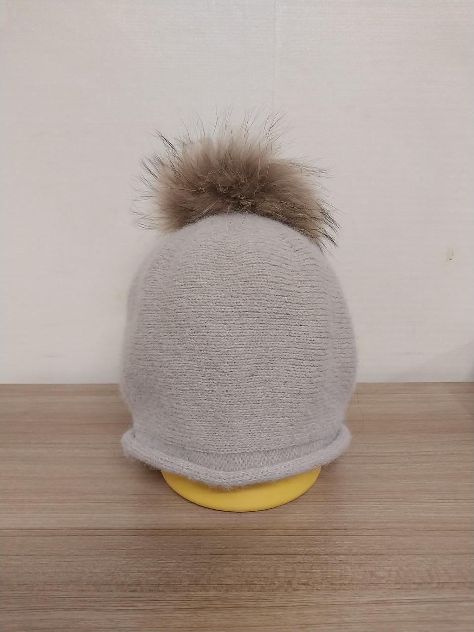 여성 라쿤 퍼 방울 니트 털모자, 베레모