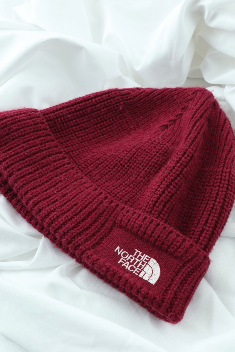 (F) 노스페이스 모자 비니 골지 니트 케이블 버건디 빅로고-272B