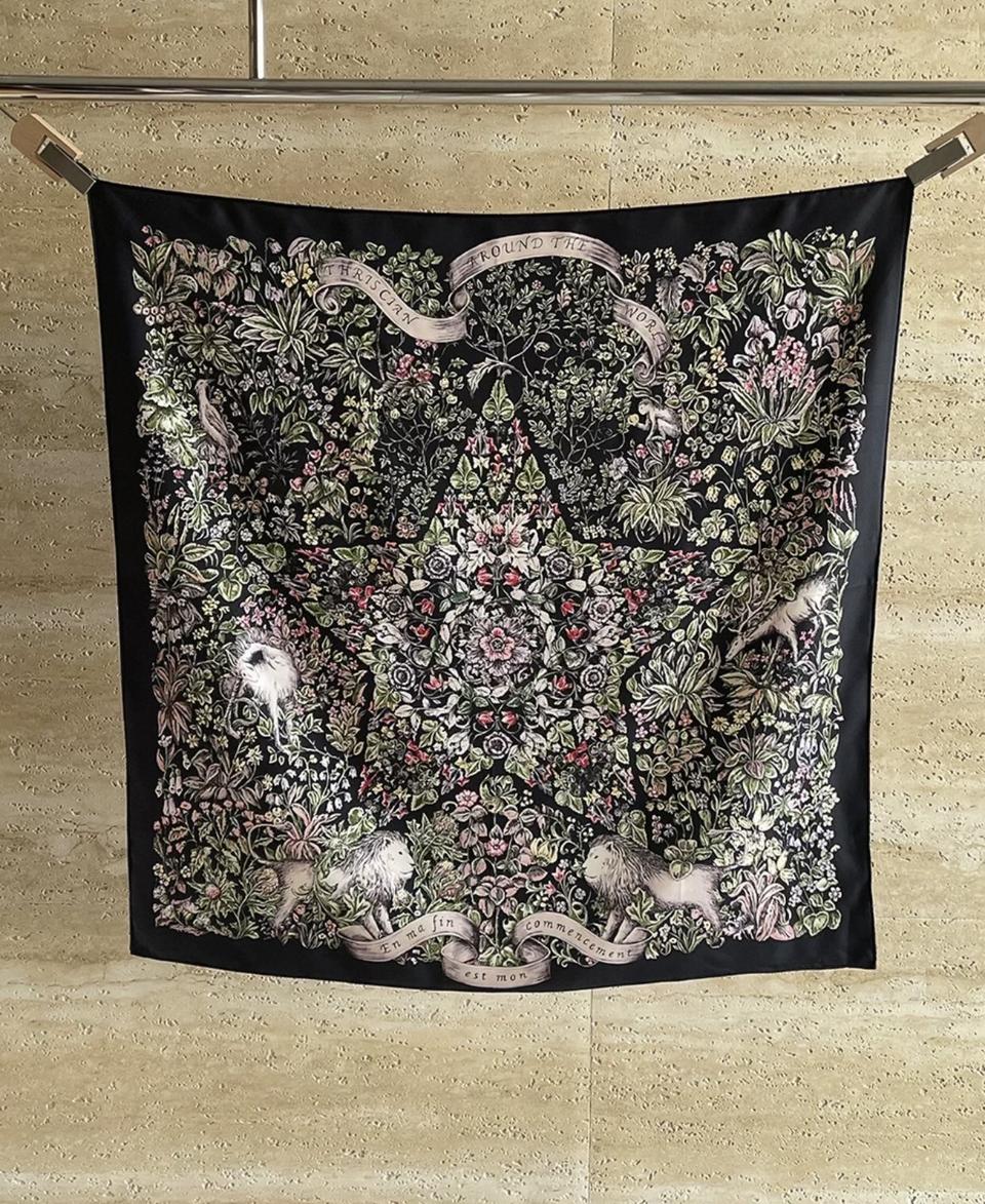 디올 90 스퀘어 스카프 블랙 멀티컬러 실크