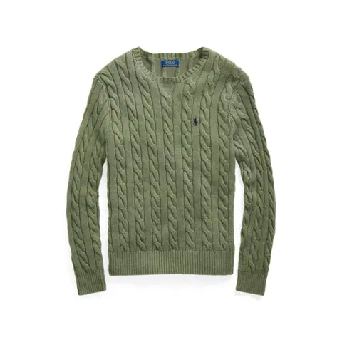 폴로 쑥색 남성 케이블 니트 코튼 스웨터 올드머니룩 출근룩 남친룩 남자