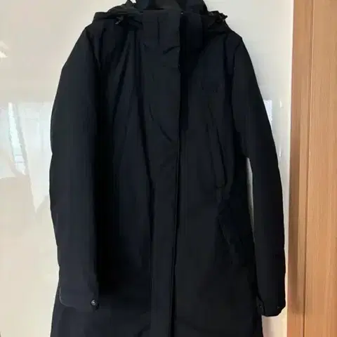 노스페이스 여성 후드 구스다운 거위털 야상 롱 패딩 네이비 85 하이벤트