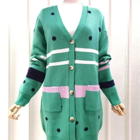 코인코즈 그린 도트 패턴 롱 가디건. 프리사이즈 새제품