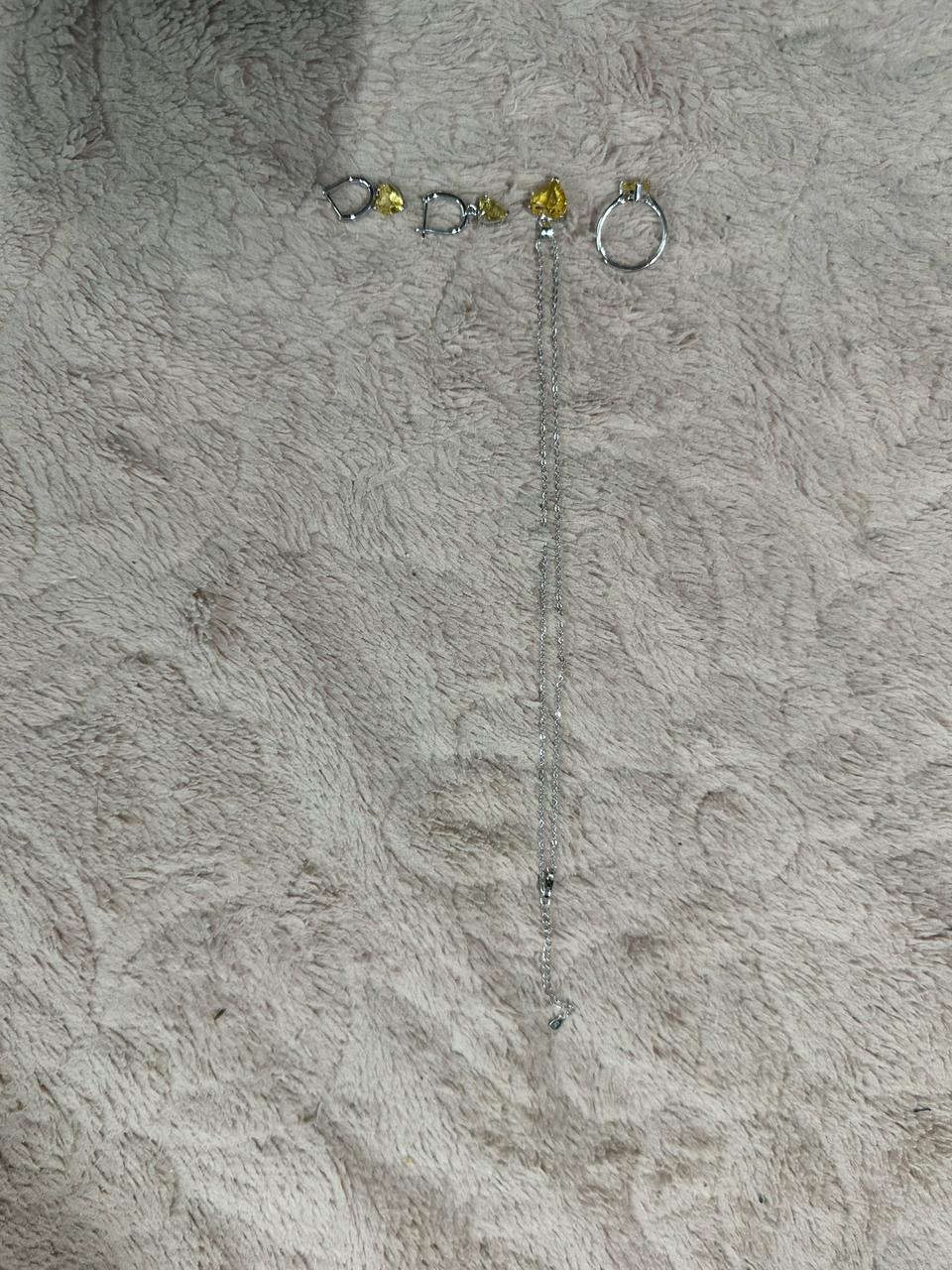 미사용 실버 925 옐로우 하트 큐빅 쥬얼리 3종 세트 판매합니다