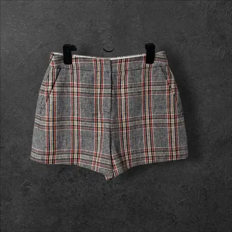 시슬리 체크무늬 반바지 린넨 숏팬츠