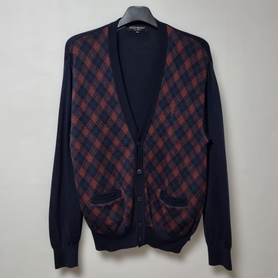 입생로랑 아가일 체크 패턴 가디건 95