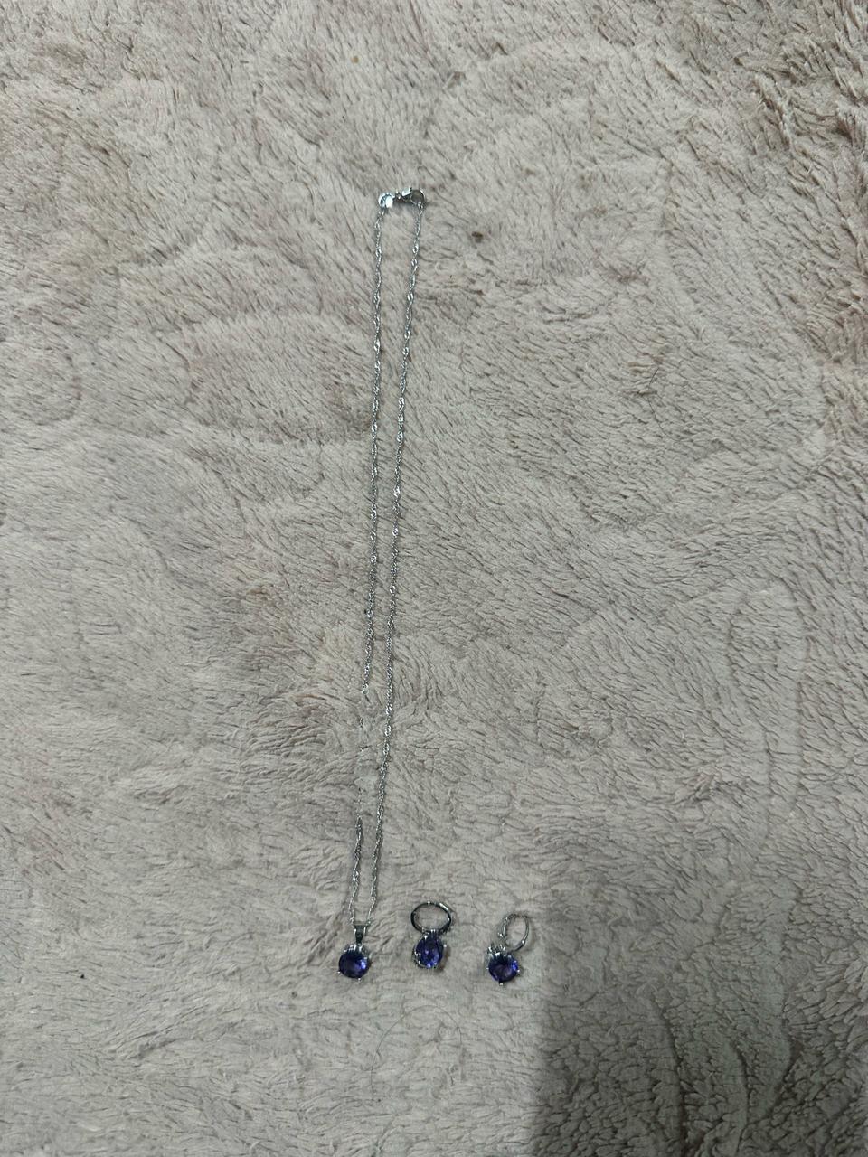 미사용 실버 925 로열 퍼플 큐빅 쥬얼리 2종 세트 판매합니다