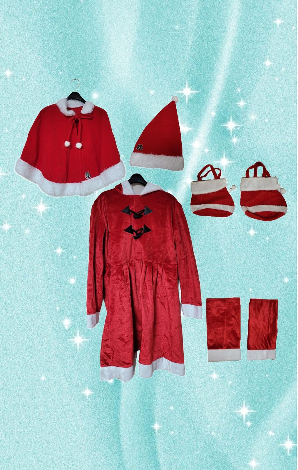 산타복 코스프레 의상 원피스 망토 모자 가방 레그워머 세트 크리스마스