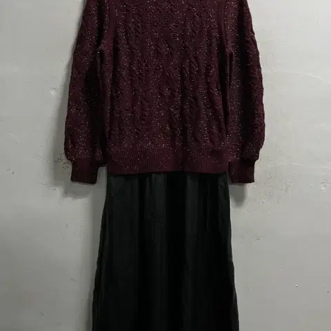 66 NINE WEST 루즈핏 롱 니트 레더 가죽 원피스 정품