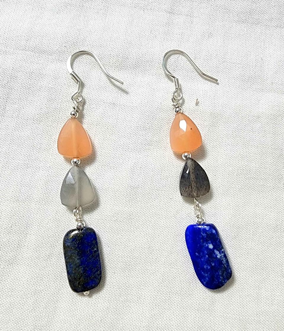 핸드메이드 문스톤 청금석 은귀걸이