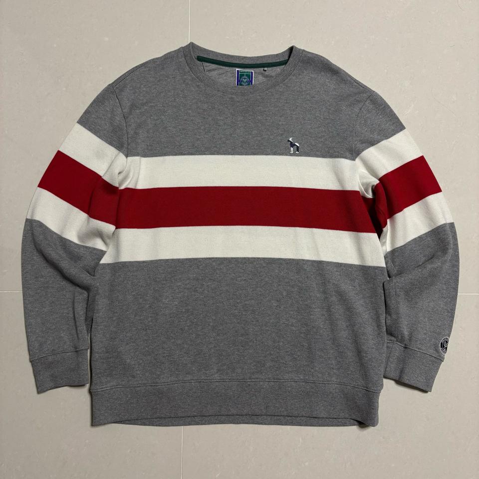 정품 헤지스 윔블던 빅플래그 배색 맨투맨 그레이