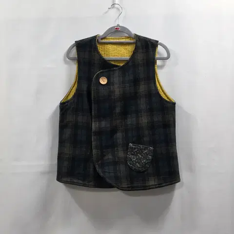 0717 핸드메이드 누빔 조끼 베스트 퀼트 체크 곰돌이