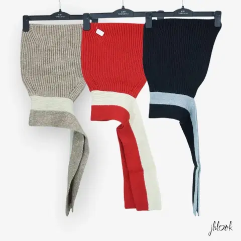 배색 후드 바라클라바 머플러