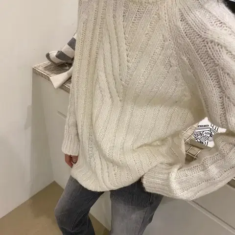 yk 알파카울 케이블 롱니트 두툼니트 나그랑