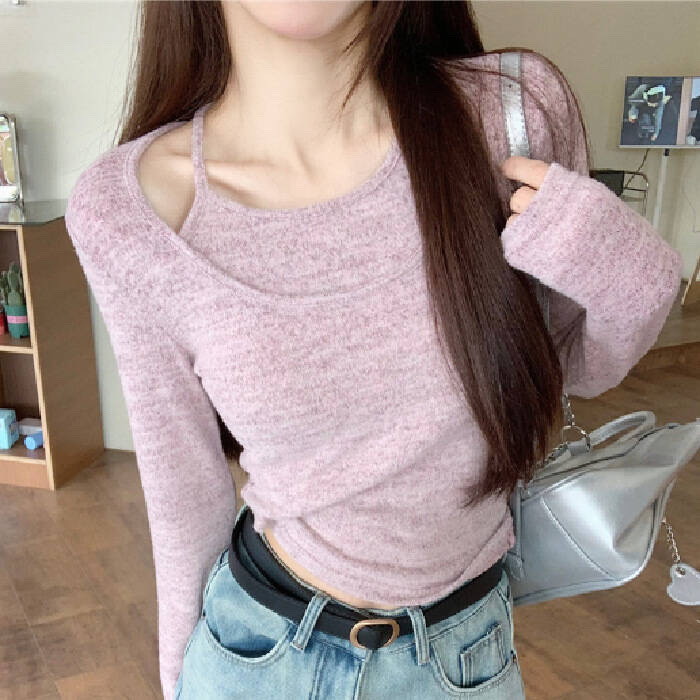 홀터넥 레이어드 티셔츠