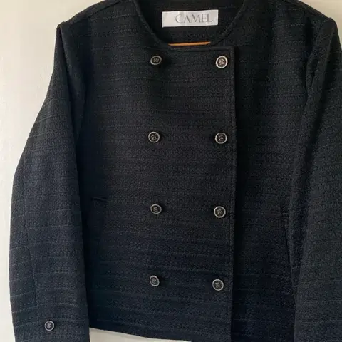 CAMEL 블랙 트위드 더블 자켓