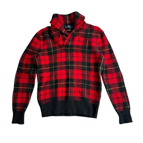 폴로 랄프로렌 레드 체크 니트 스웨터