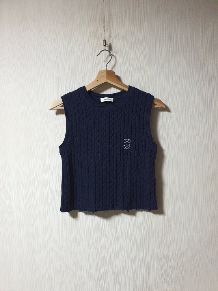 산드로 sandro 네이비 디스트로이드 크롭 케이블 니트 베스트 1 정품