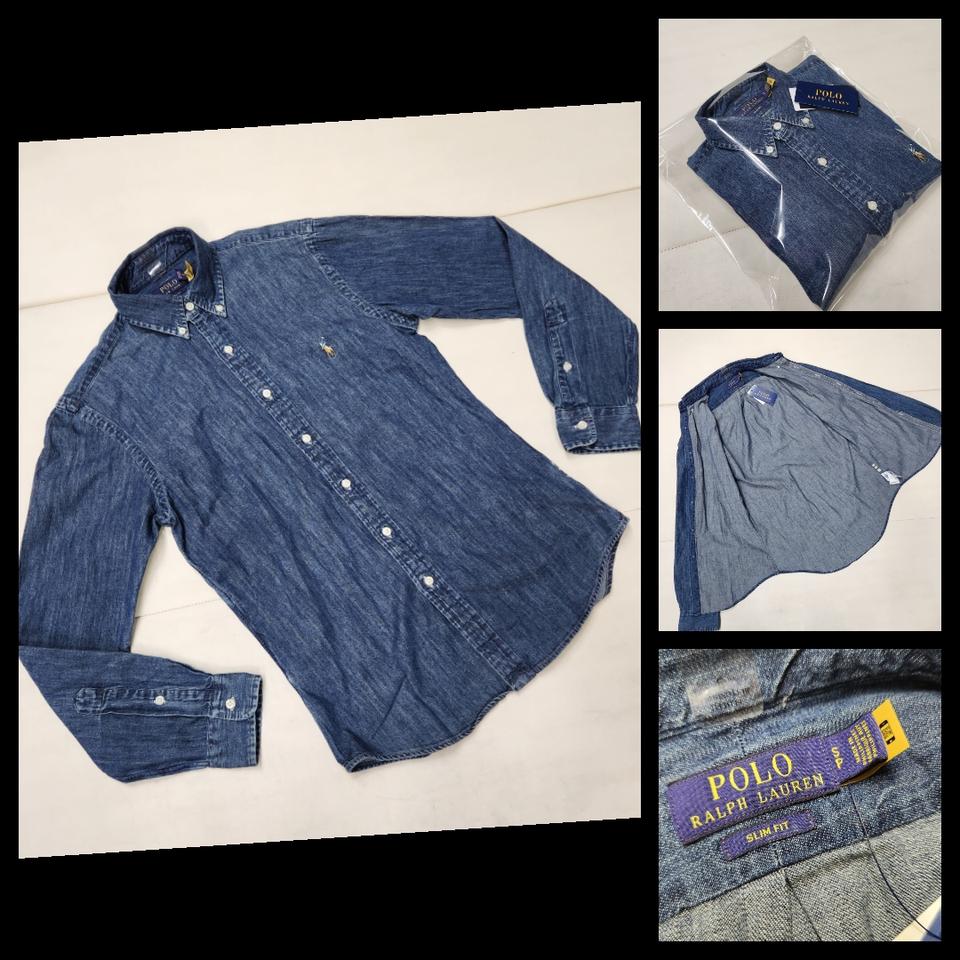 정품 폴로 랄프로렌 남녀공용 슬림핏 청 데님 남방 셔츠 S 95