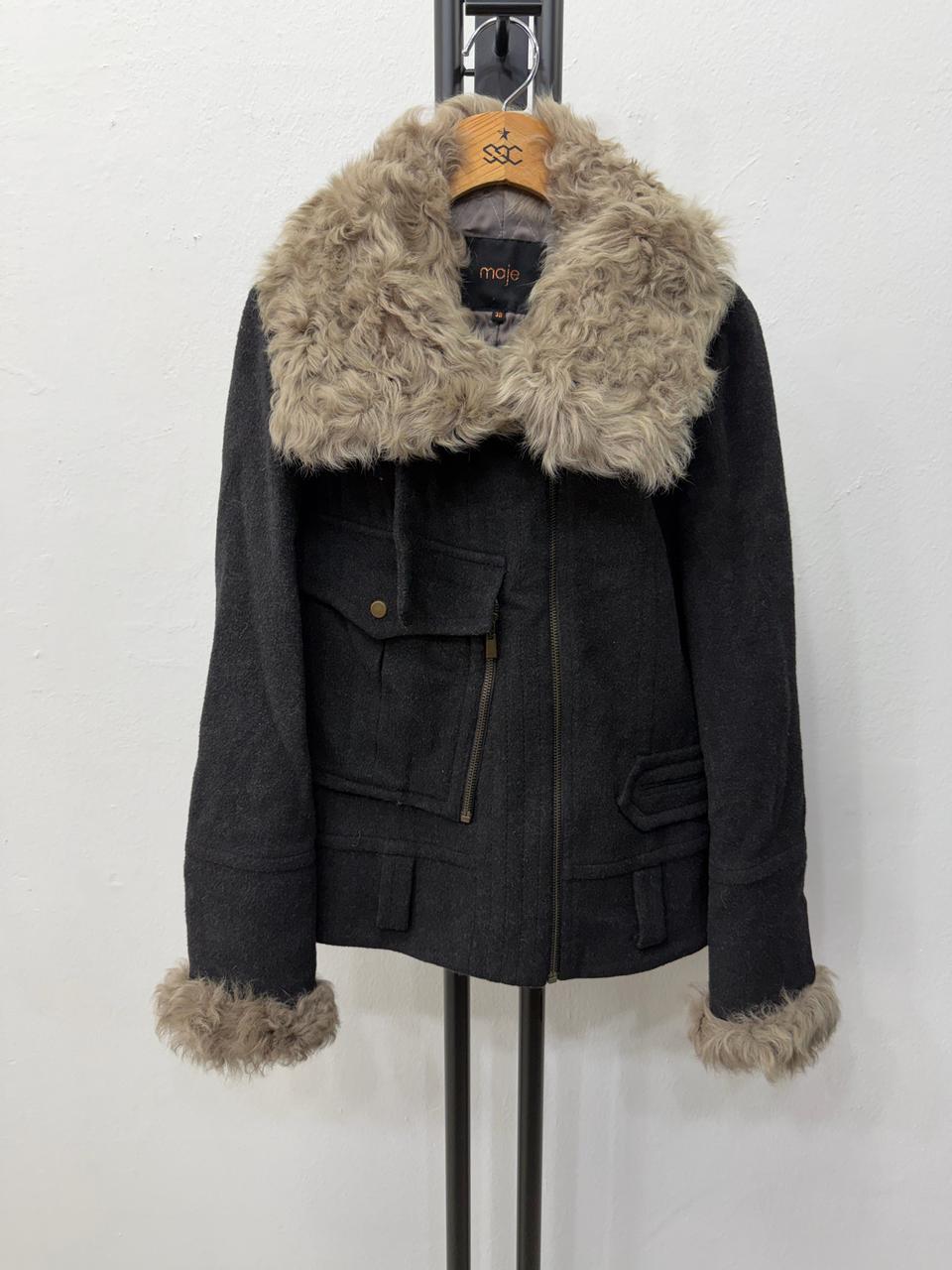 정품) maje 마쥬 블랙 퍼 카라 숏코트 36