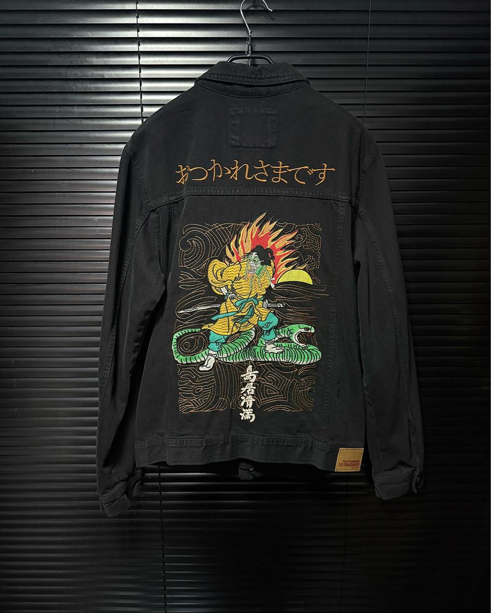 풀앤베어 한야 도깨비 사무라이 블랙 데님 트러커 워크 일본 L 100