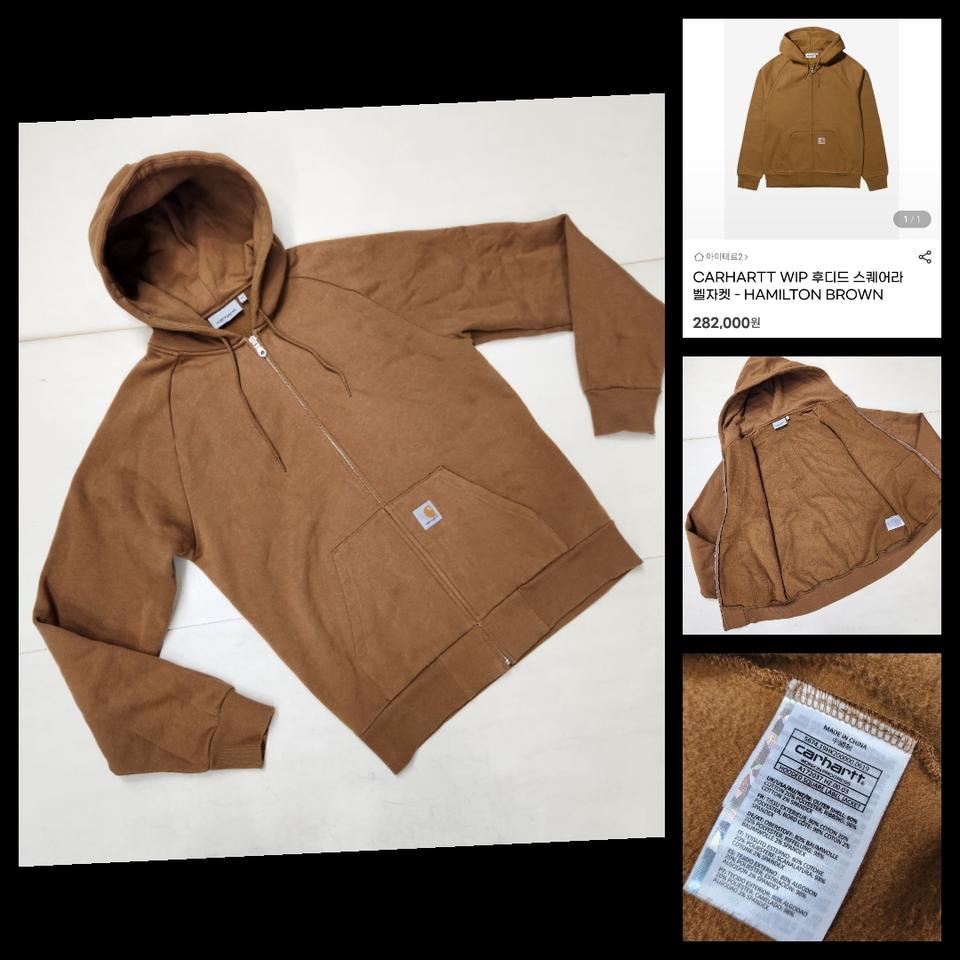 정품 칼하트 후디드 스퀘어 라벨 자켓 남성 기모 후드 집업 M