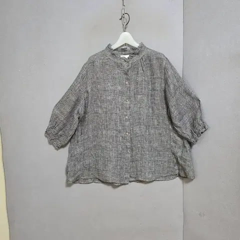 체크무늬 8부소매 린넨 블라우스 FF n2607 애슐리상점