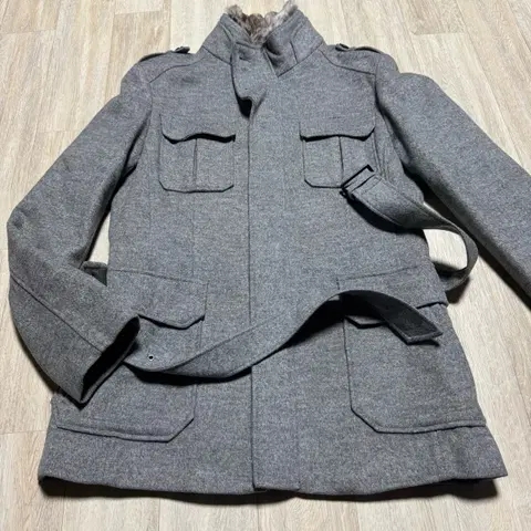 ZIOZIA 그레이 벨트 모 토끼털 코트