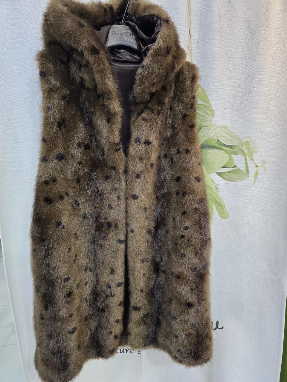 브라운 후드 인조퍼조끼66