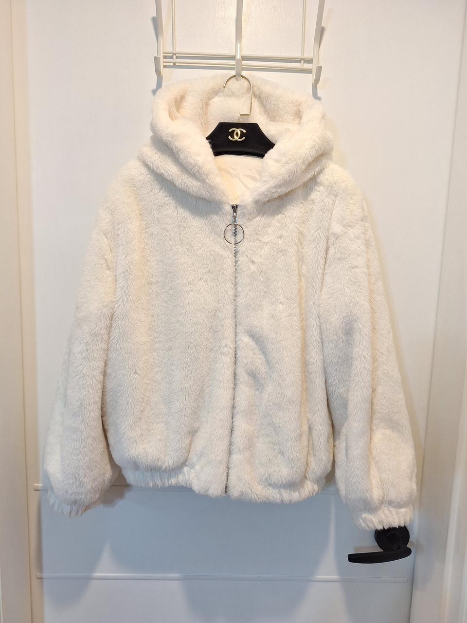 화이트 여성 퍼 후드집업