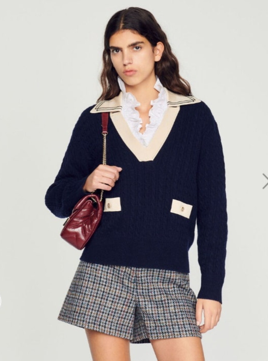 (그레이색상)산드로 캐시미어 울블렌드 케이블니트 1사이즈