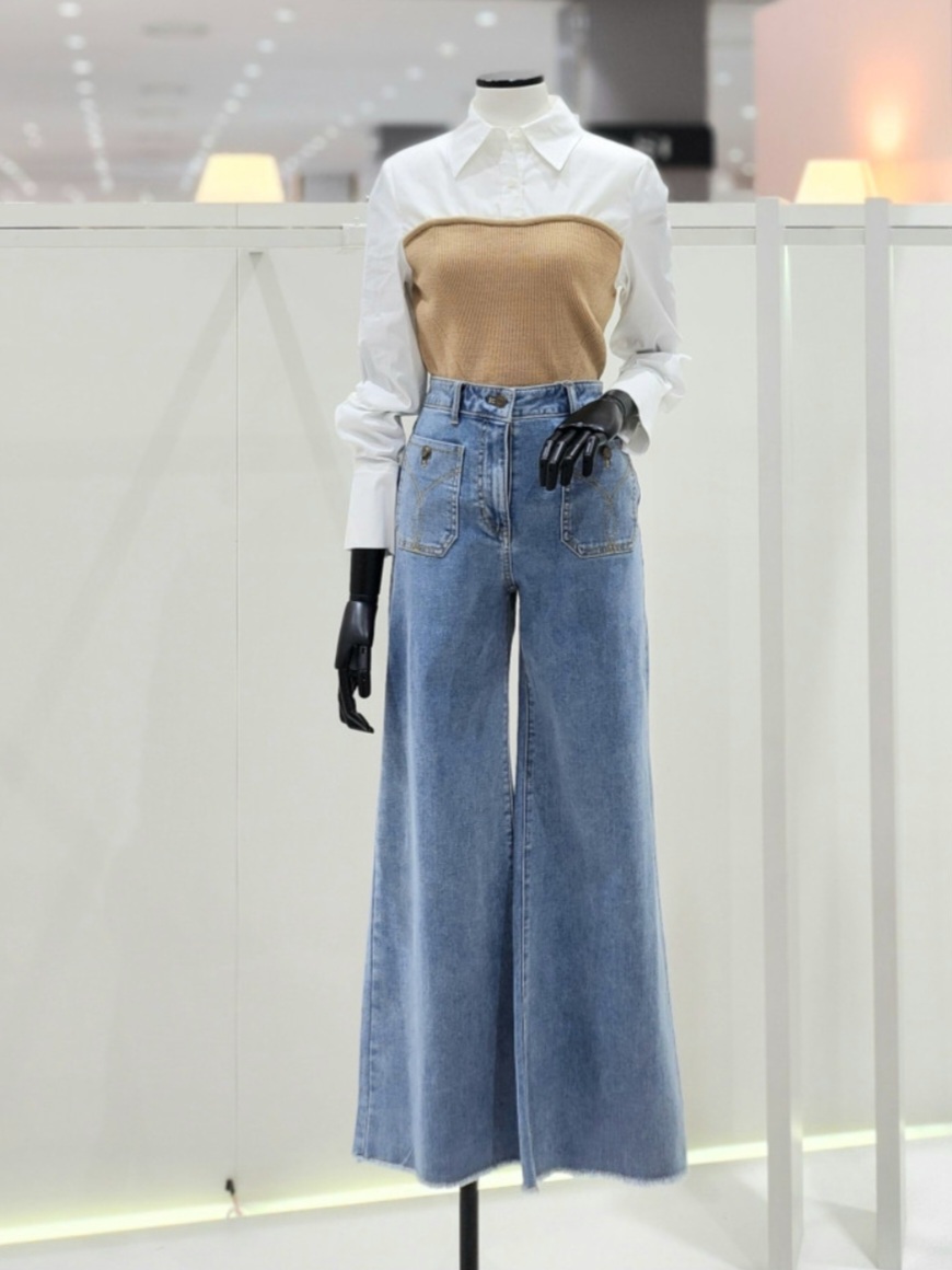 (베이지색상)잇미샤 니트블럭 블라우스 55사이즈