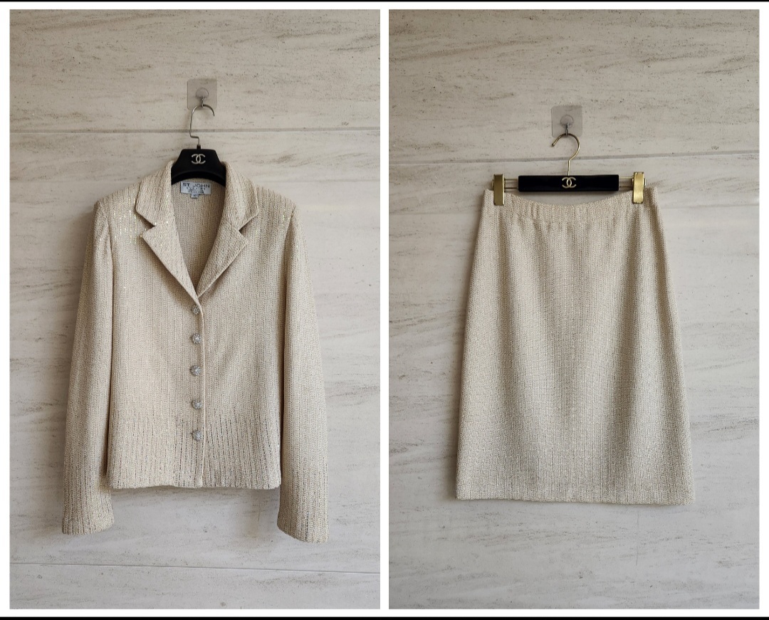 ST. JOHN 센존 스와로브스키장식 투피스 77사이즈