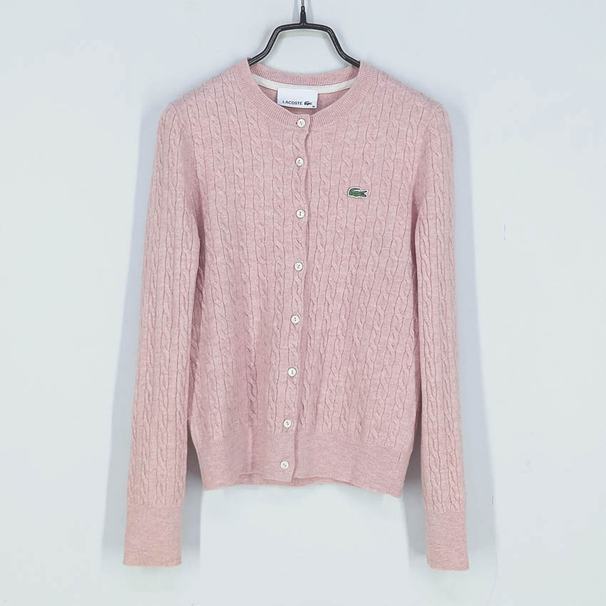 라코스테 여성 모100 꽈배기 니트가디건 핑크 (HU42020)