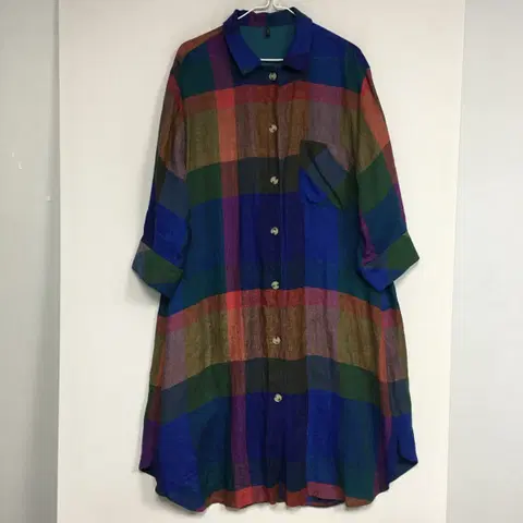 22 베네통 멀티체크 린넨 원피스 91