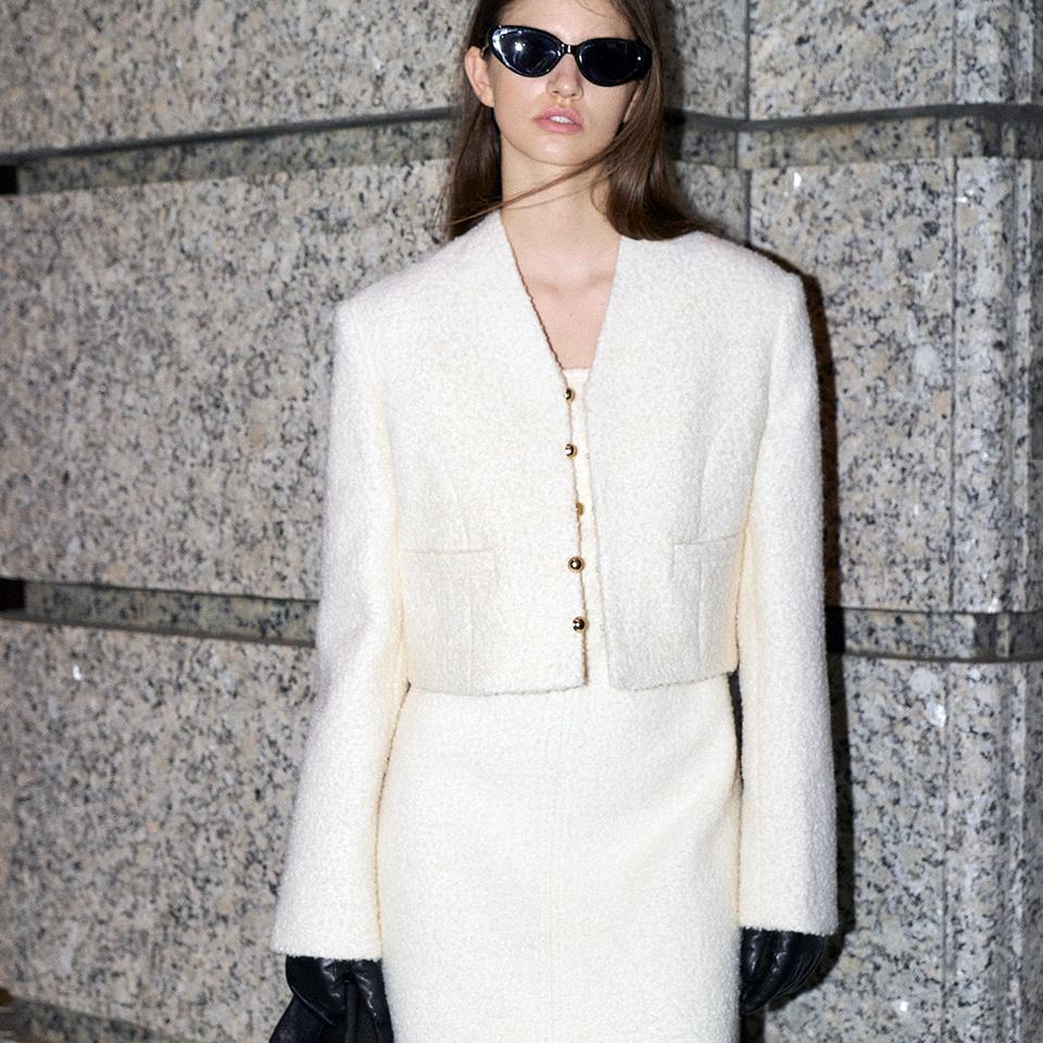 르네제이(RENE J) BOBO 부클 크롭 트위드 울자켓 55-66