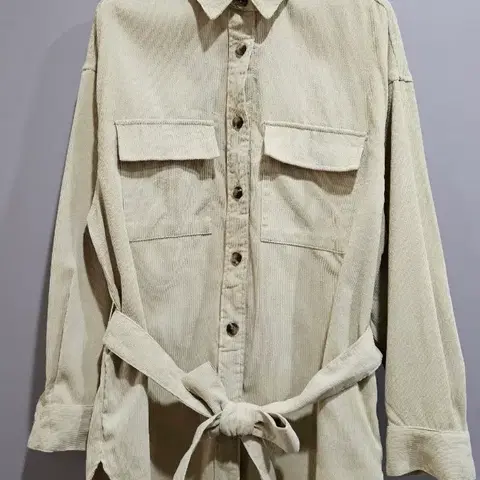 [ 1+1 ] GU ) 아이보리 코듀로이 밸트 셔츠 S