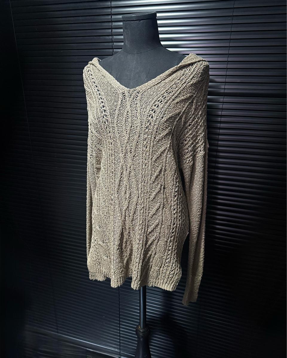 홀리스터 후드 긴팔 니트 스웨터 그물 시스루 베이지 에스닉 웨스턴 루즈핏