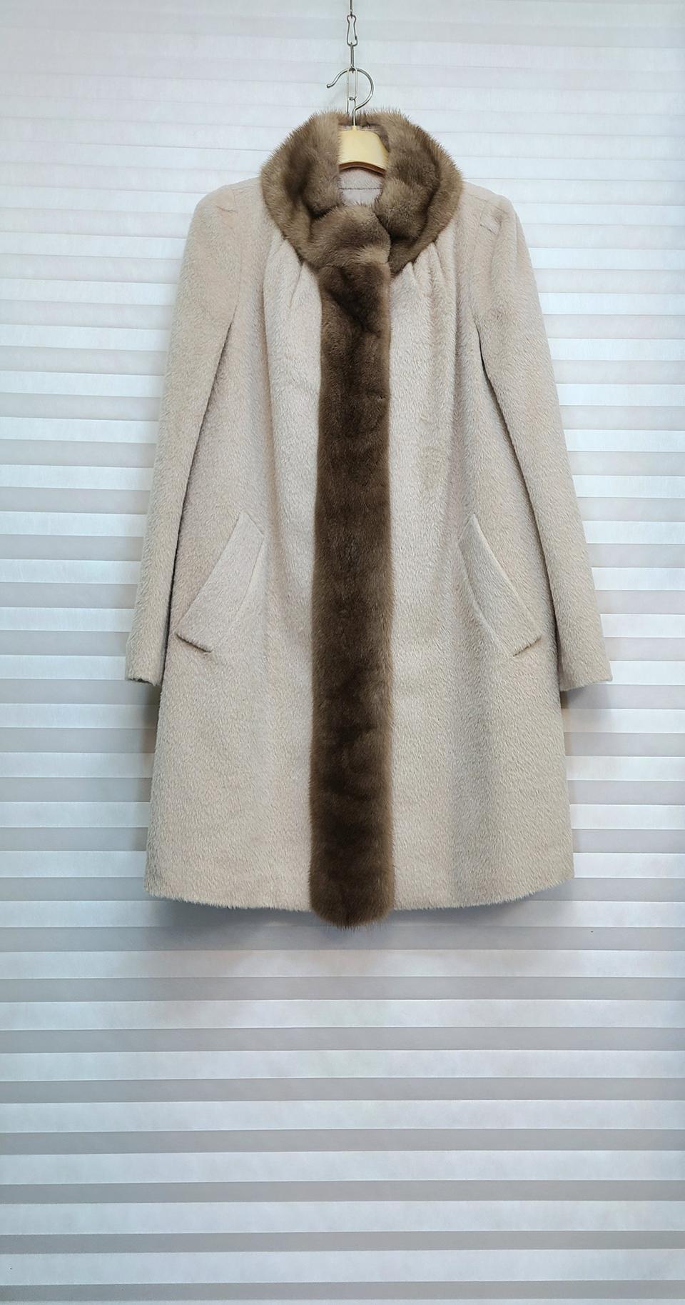 레니본> 밍크 트리밍 라마 코트