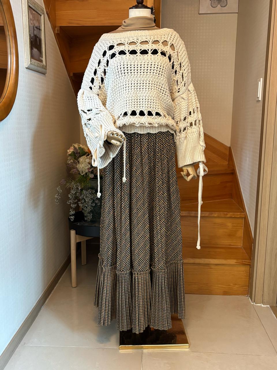 아이보리 크로셰 니트 자라