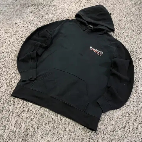 (XL) 발렌시아가 웨이브 로고 블랙 후드티