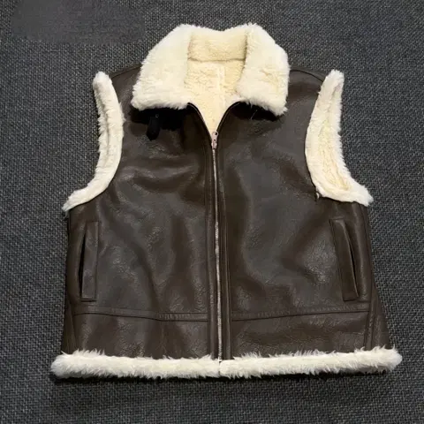 여성 브라운 무스탕 조끼 자켓