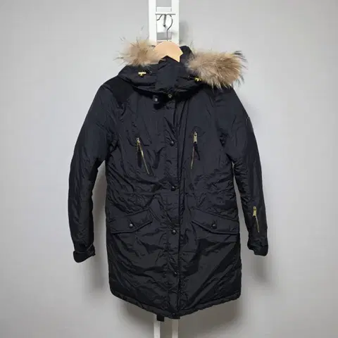 블랙 후드 퍼 패딩 점퍼