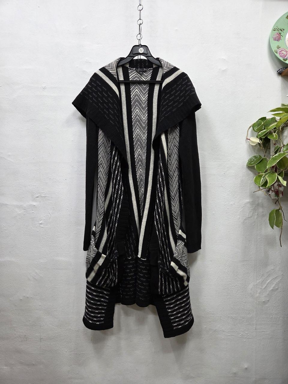 Theory 블랙/화이트 패턴 롱니트 가디건 M/M